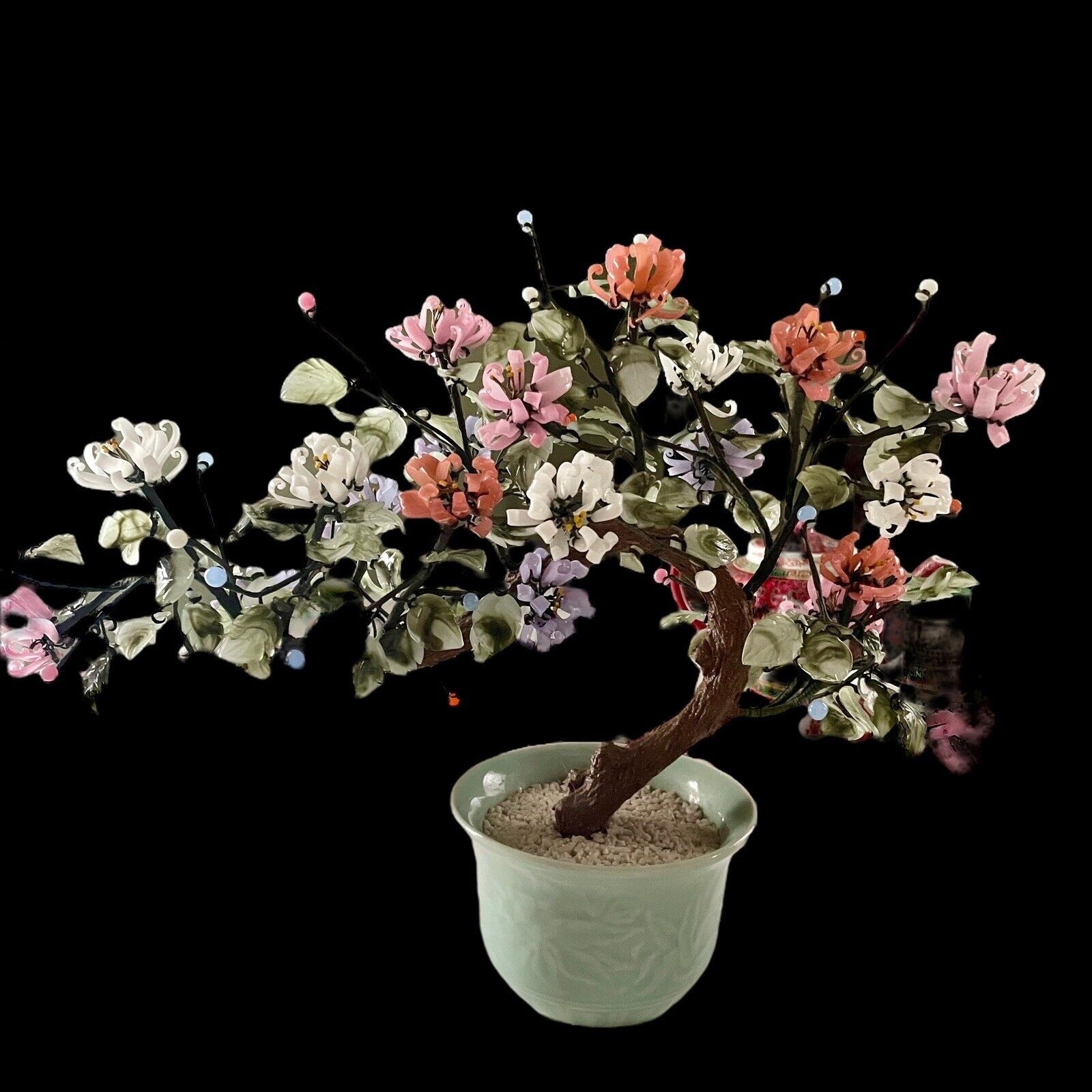 Vintage Feng Shui Jadeite Bonsai Tree Celadon Pot Japan