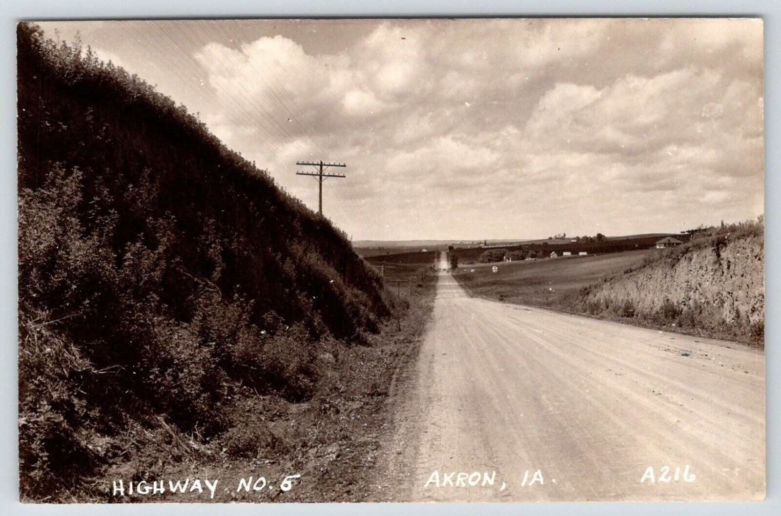 Akron Iowa~Highway No 5 Dirt Road~Farm Houses~1940s RPPC