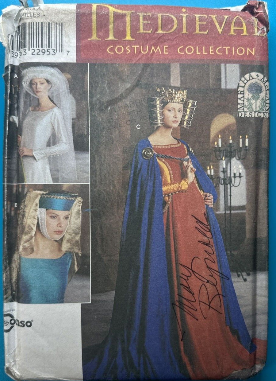 Medieval Costume Pattern Cape Headpiece Toque Crown Simplicity 8728 McCain 1999