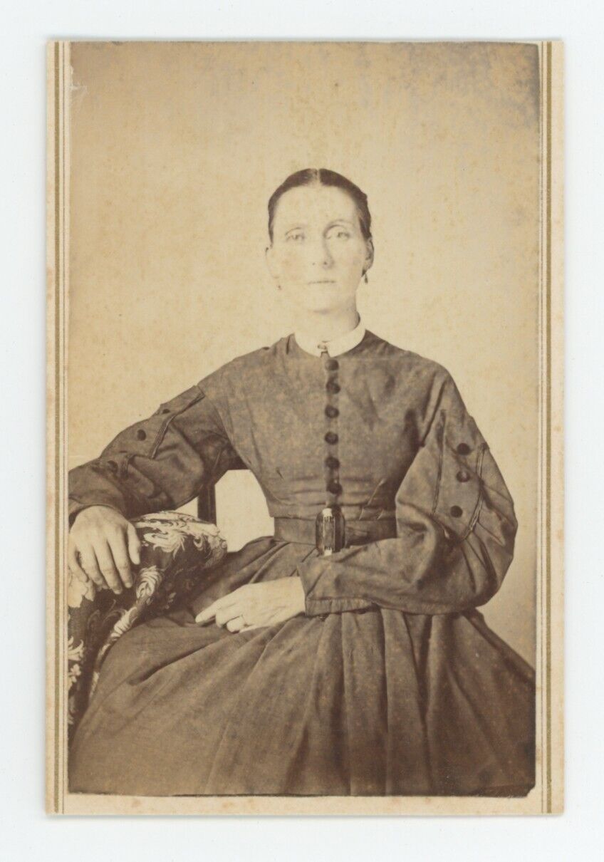 Antique Hand Tinted CDV Circa 1860s Stern Older Woman In Victorian Era Dress