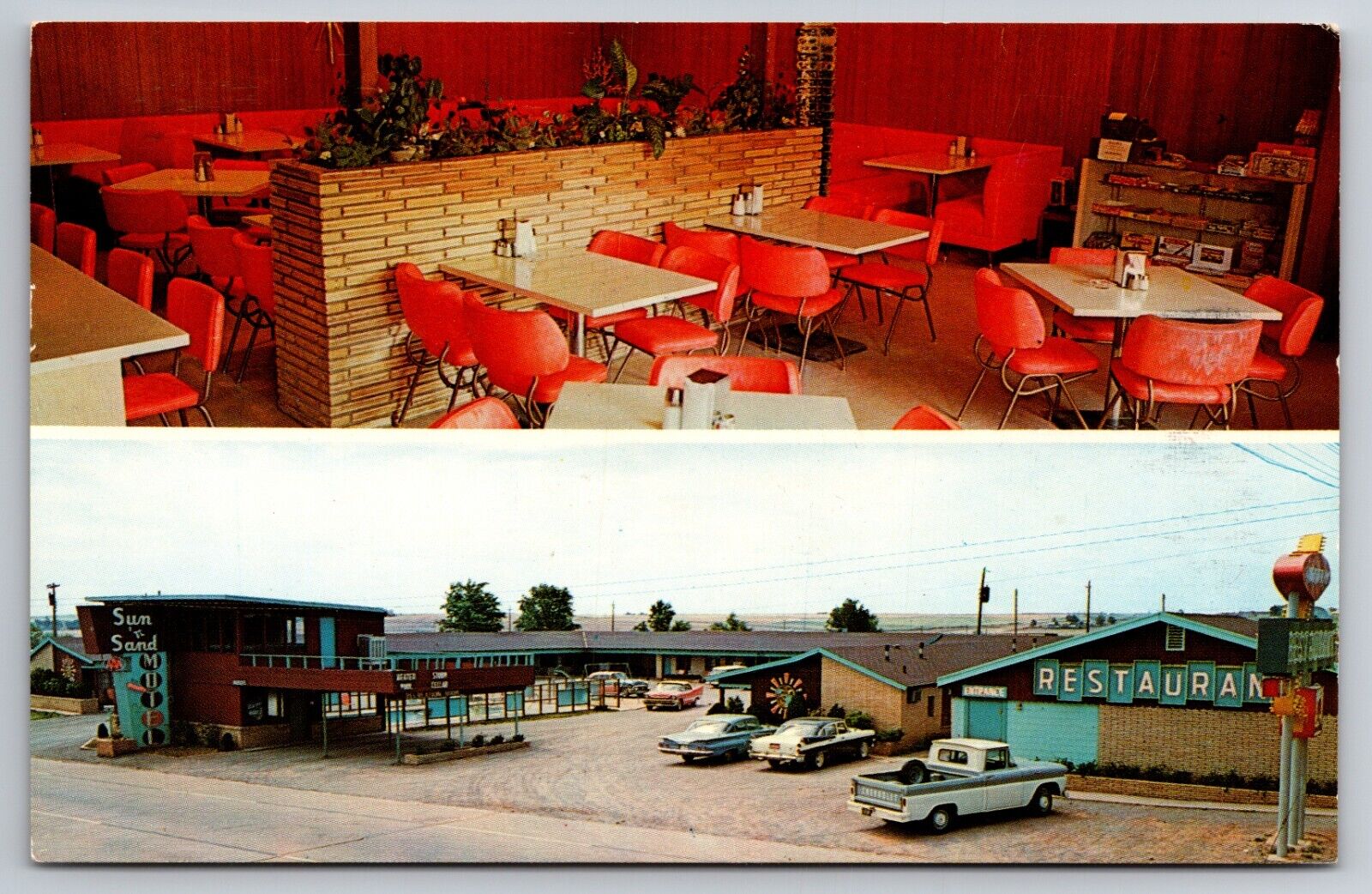 Sun 'n Sand Motel Maverick Restaurant Route 66 Shamrock Texas 1962 Postcard