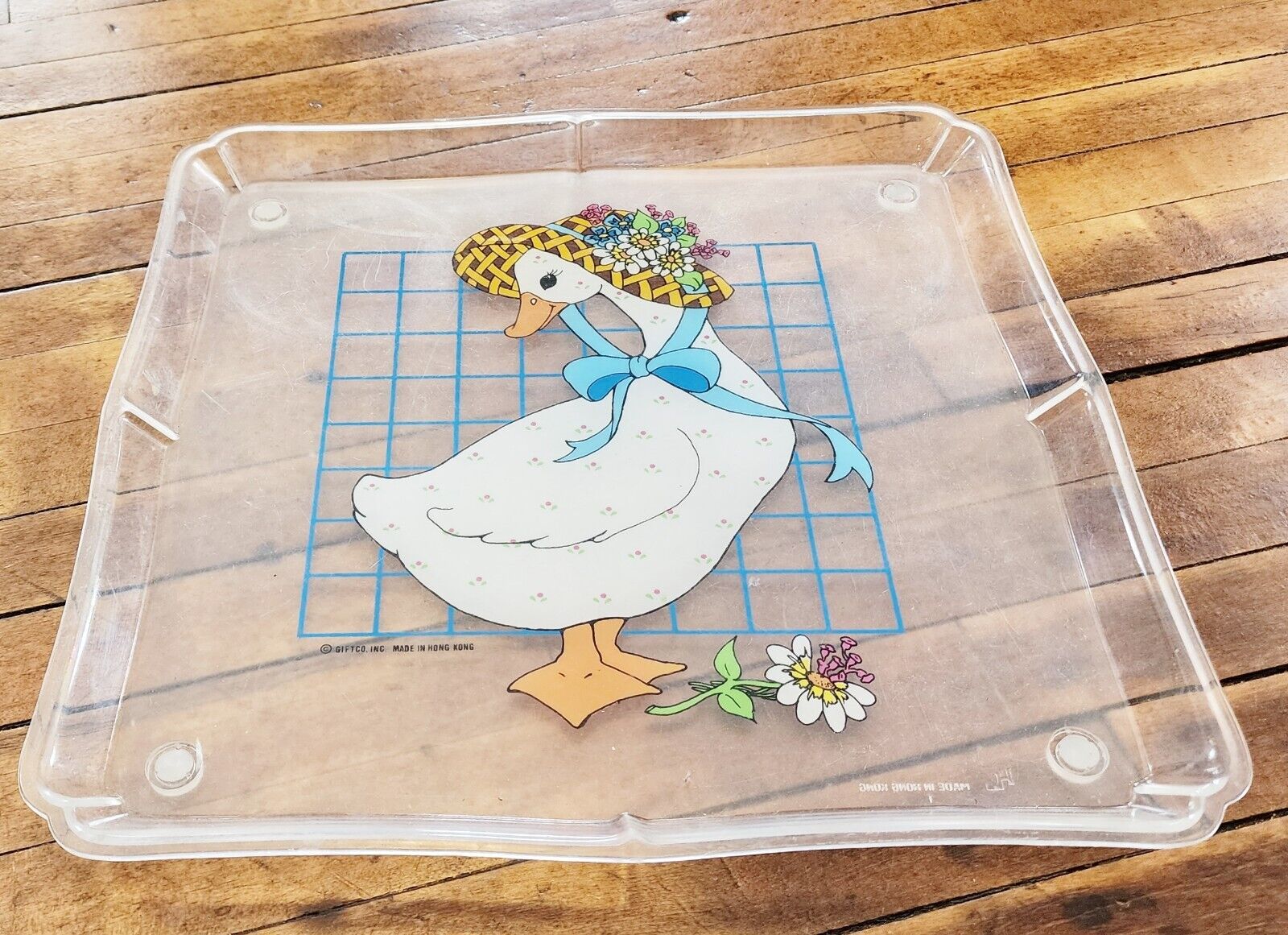 Vtg 80s Square Cottage Country Goose Plastic Decorative Serving Tray 12.25 inch