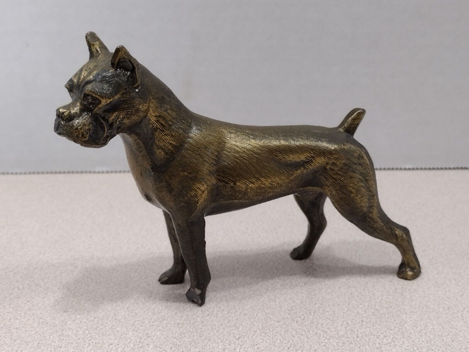 Vtg Brass Boxer Dog Figurine 4” Tall 5” Long 24 oz Unbranded (14)