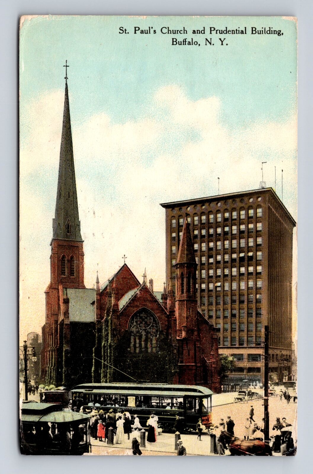 Buffalo NY- New York St Paul\'s Church Prudential Building Vintage c1911 Postcard