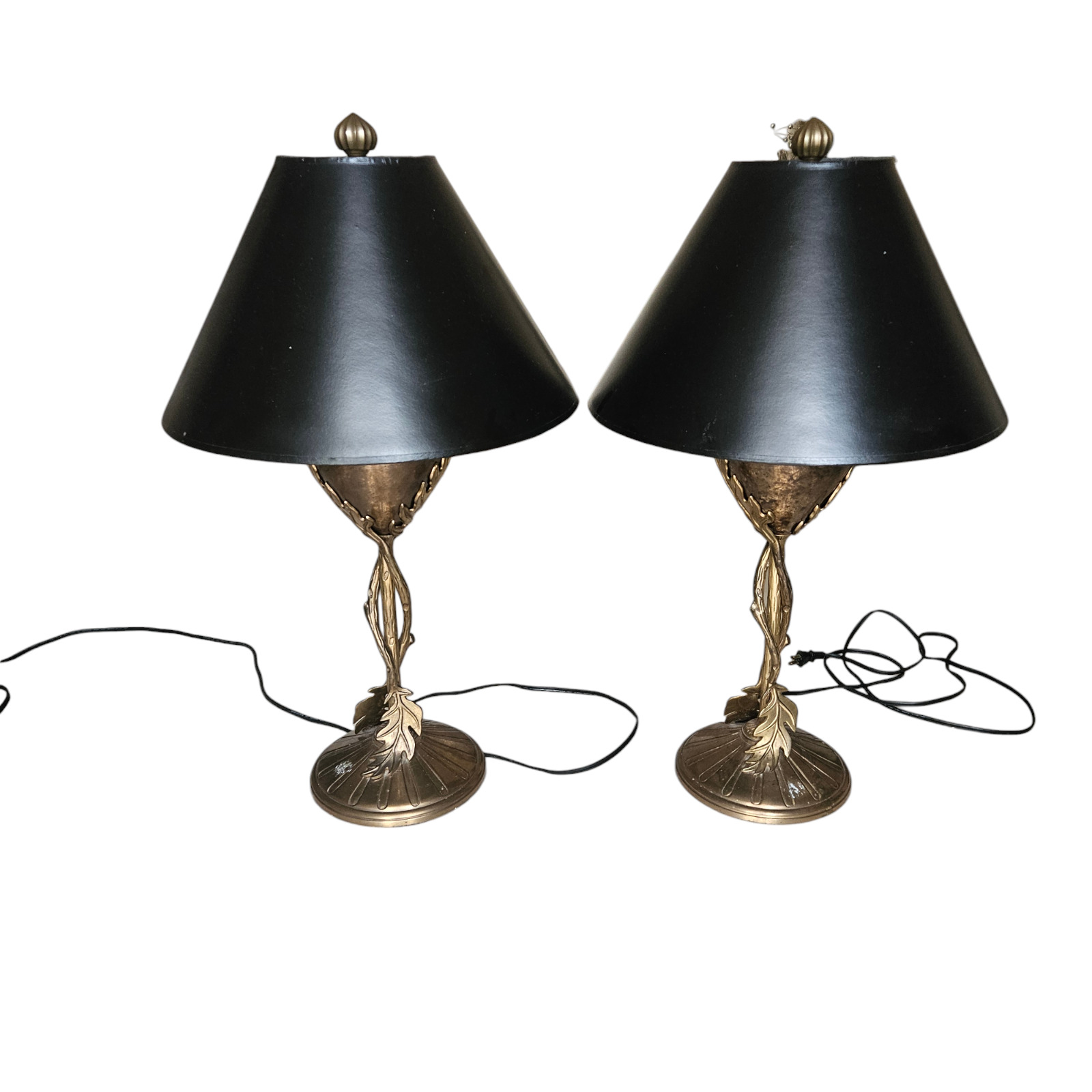 STUNNING WILDWOOD BRASS FALL N LEAVES BRASS TABLE LAMPS - A PAIR
