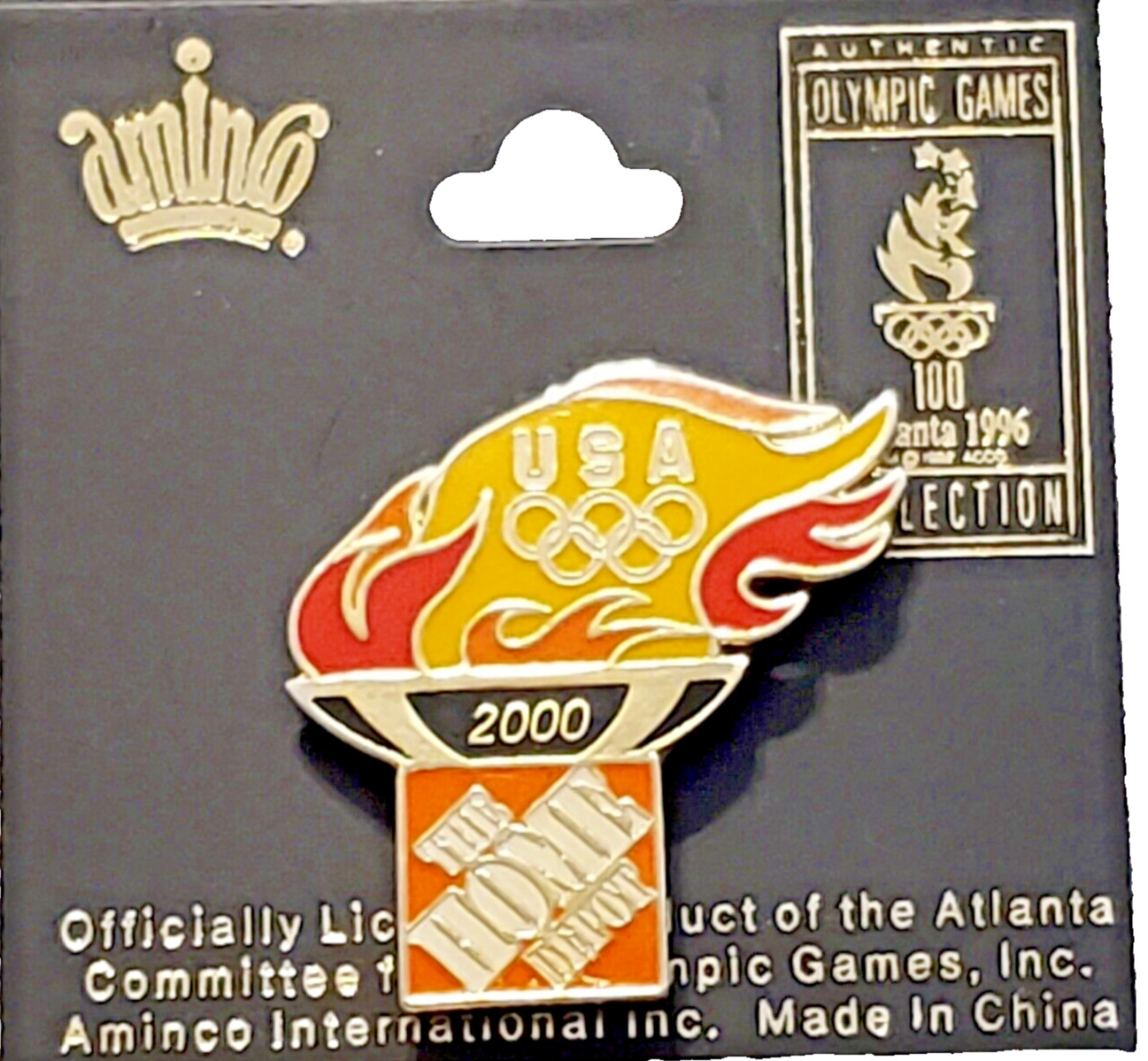 Preowned Home Depot 2000 USA Olympics Torch Flame Pin / Pinback
