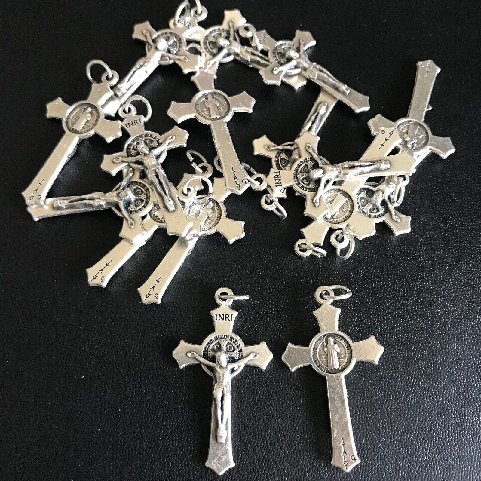 10 Pack 1.5 inch Saint St Benedict Silver Italy Crucifix Cross Pendants Crosses