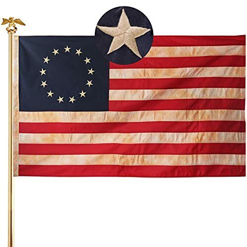 FRF Betsy Ross Flag, Tea Stained 13 Star Flags, Vintage American flag 3x5 Ft, 