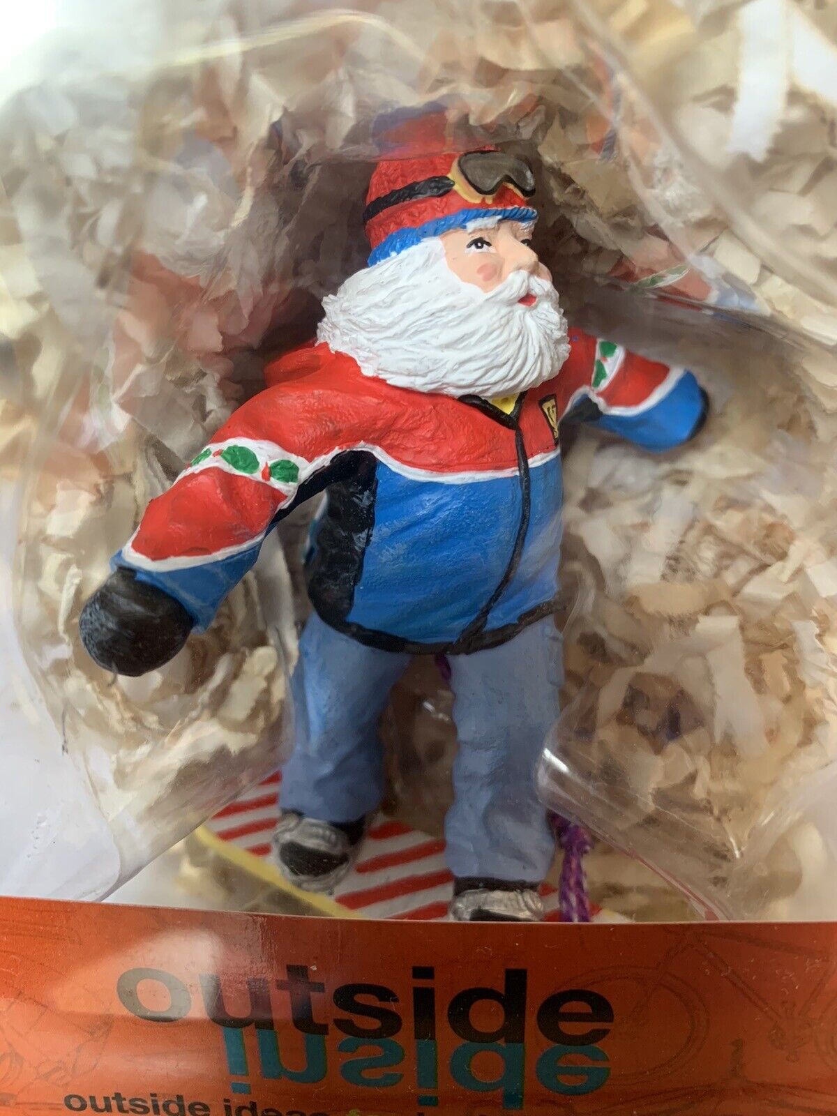 Santa Claus Snowboarding Resin Ornament Pe’re Noel Outside Inside Co 3” Vtg 2001