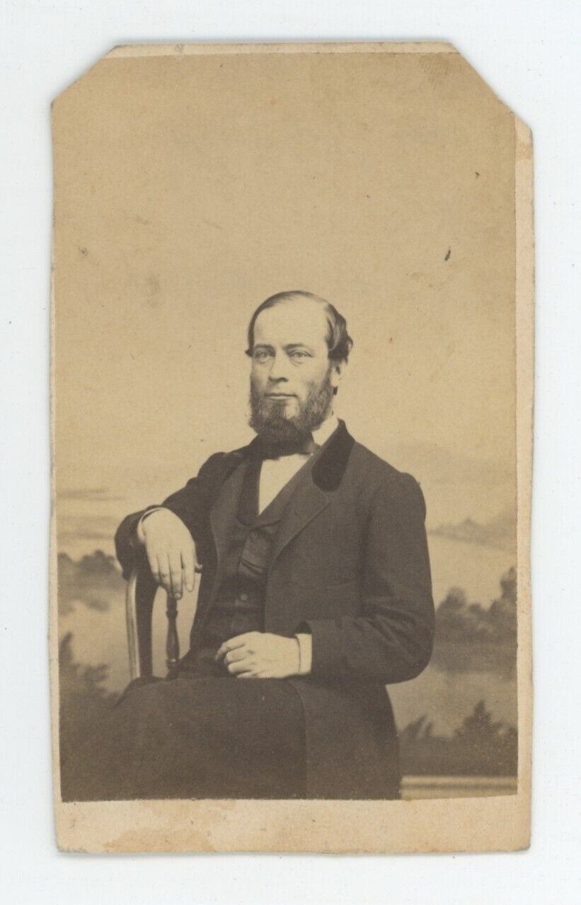 Antique CDV Circa 1870s Distinguished Man Sitting in Suit With Beard New York NY