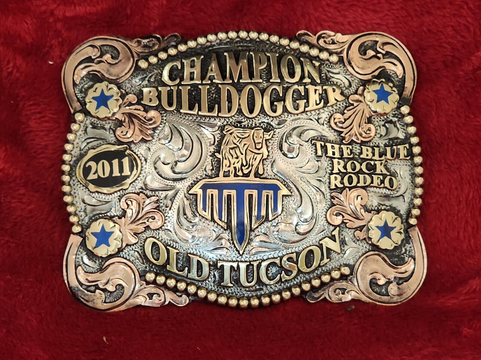 BULLDOGGING PROFESSIONAL RODEO CHAMPION TROPHY BUCKLE☆OLD TUCSON☆RARE☆2011☆353