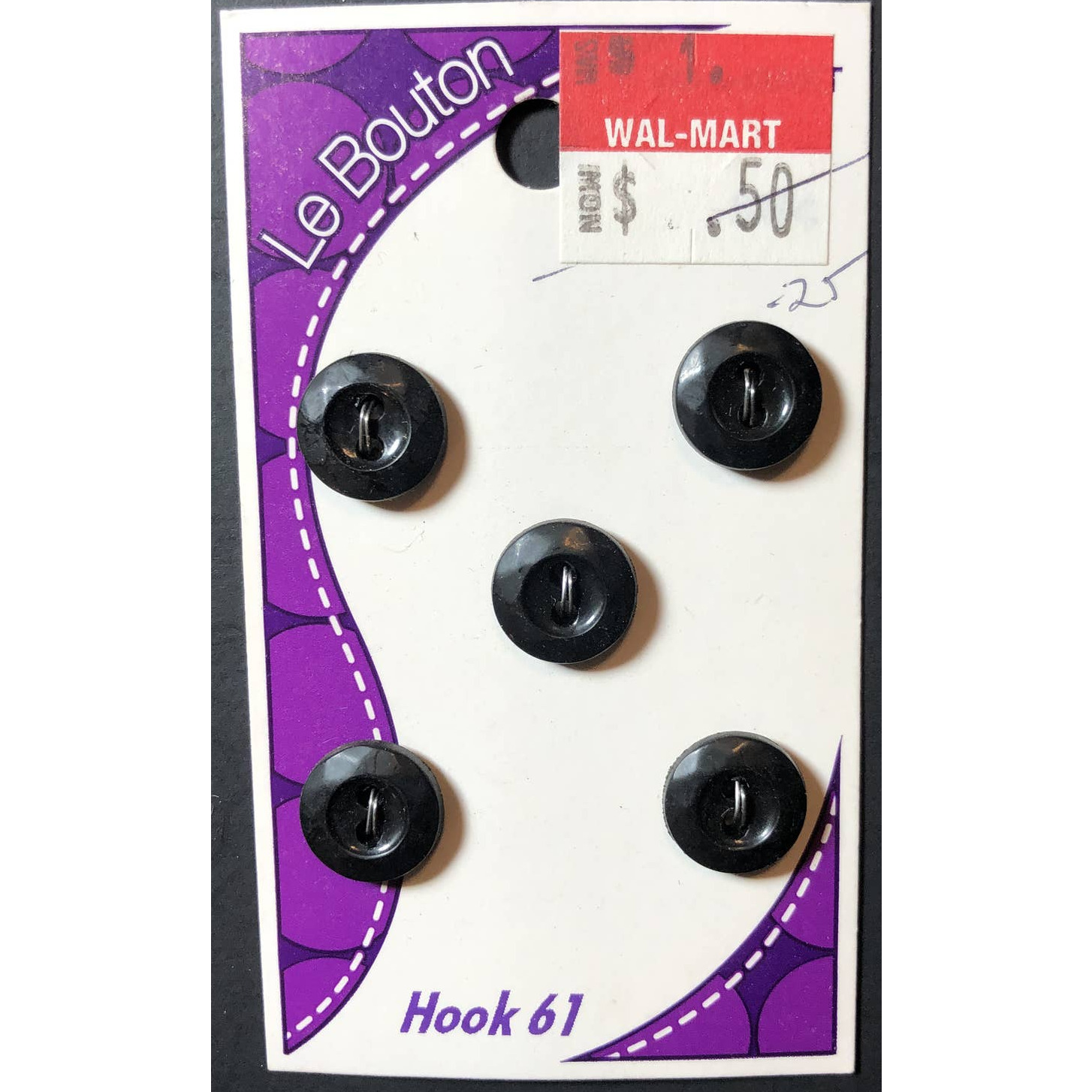 Le Bouton 5 Black Sewing Buttons 7/16\