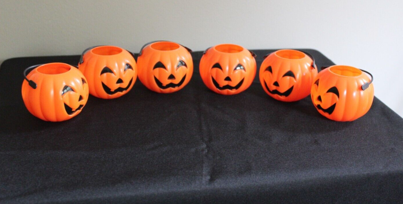 Vintage 90s Halloween Pumpkin Mini Blow Mold Candy Buckets Lot of 6 Party Favors