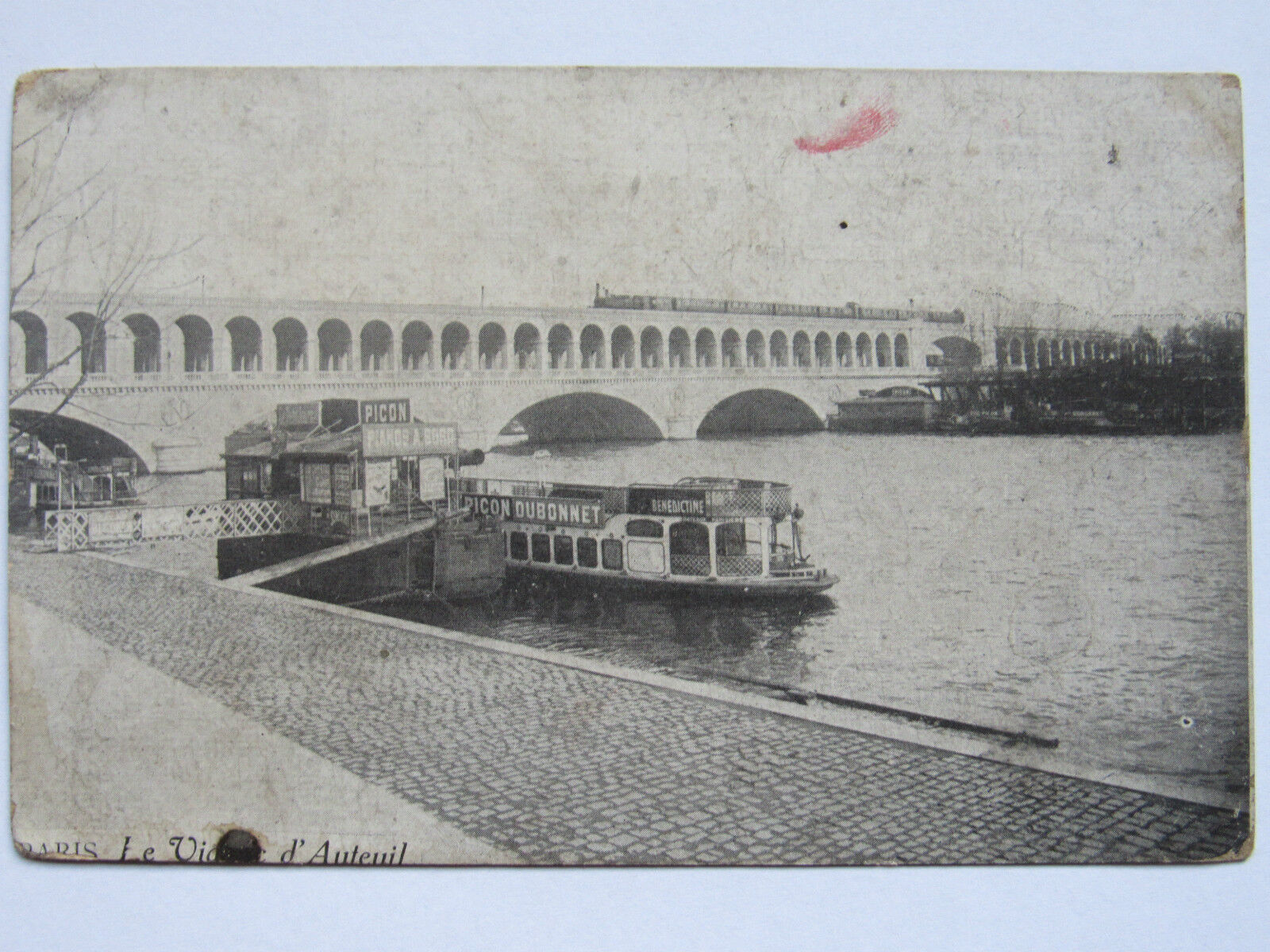 03C9 CPA . Postcard Paris Viaduct D\'Auteuil With Boat Advertising Train