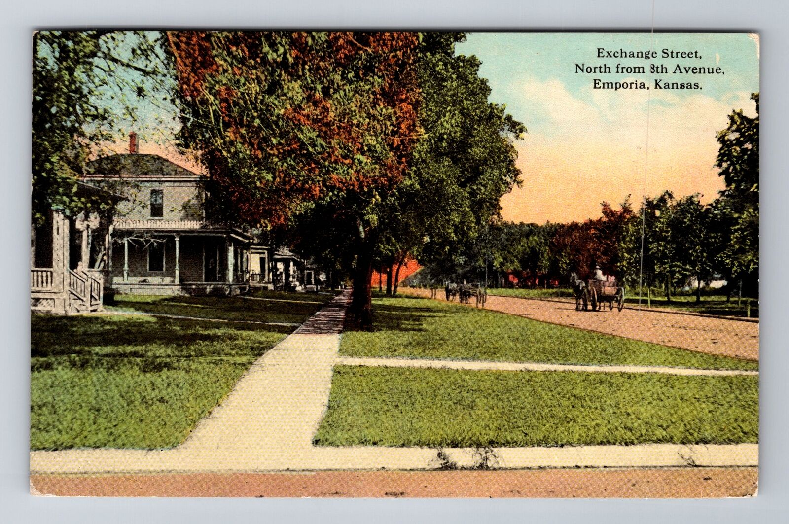 Emporia KS-Kansas, Exchange Street, Antique Vintage Souvenir Postcard