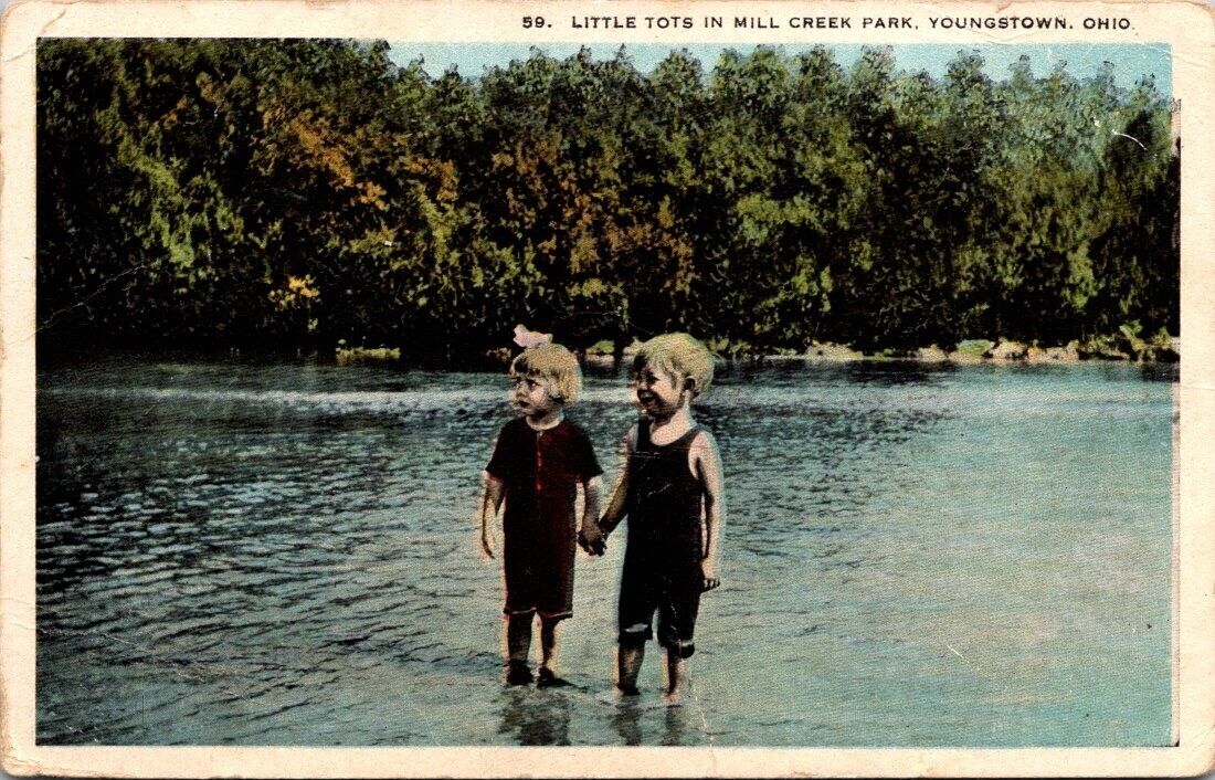 Postcard Little Tots In Mill Creek Park Youngstown Ohio Jan 16 1931 White Border