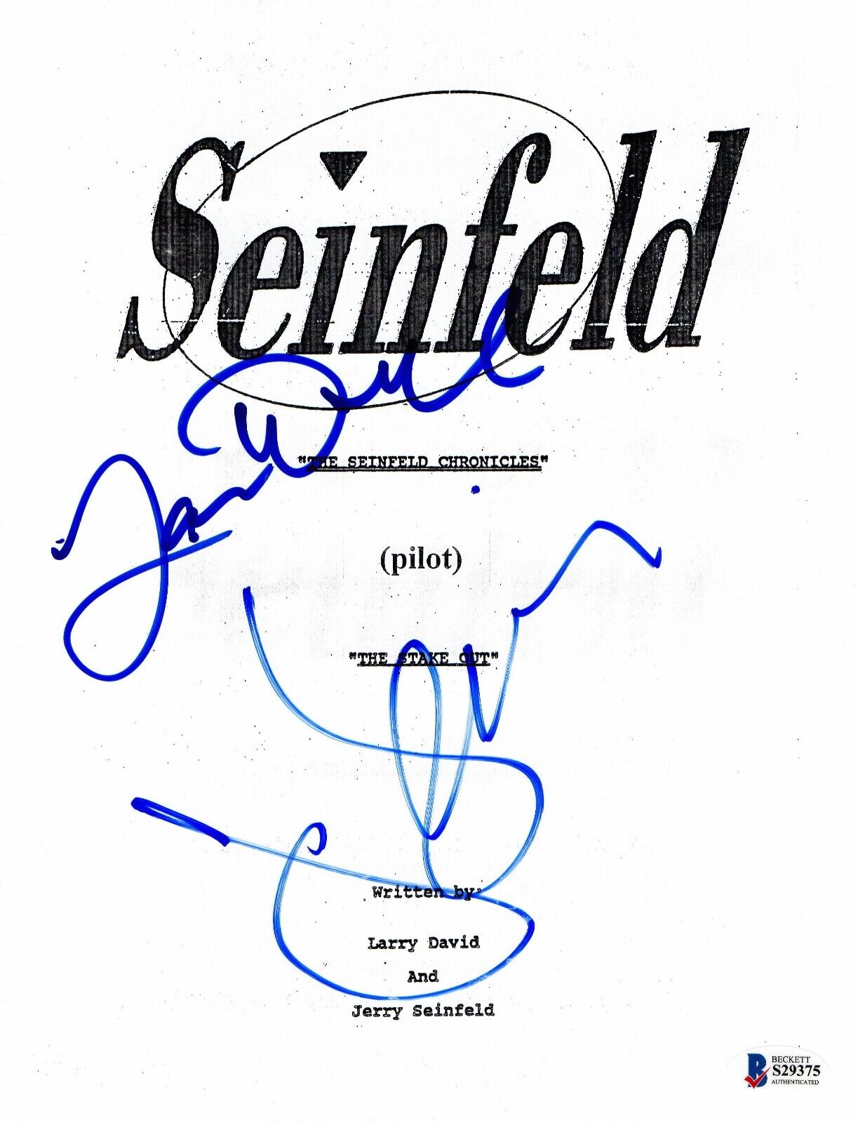 JERRY SEINFELD LARRY DAVID SIGNED SEINFELD AUTOGRAPHED PILOT FULL SCRIPT BECKETT