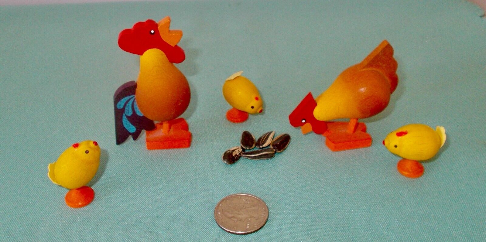 Vtg Erzgebirge Wooden Miniatures: The Chicken Family has Supper by ERZI Germany