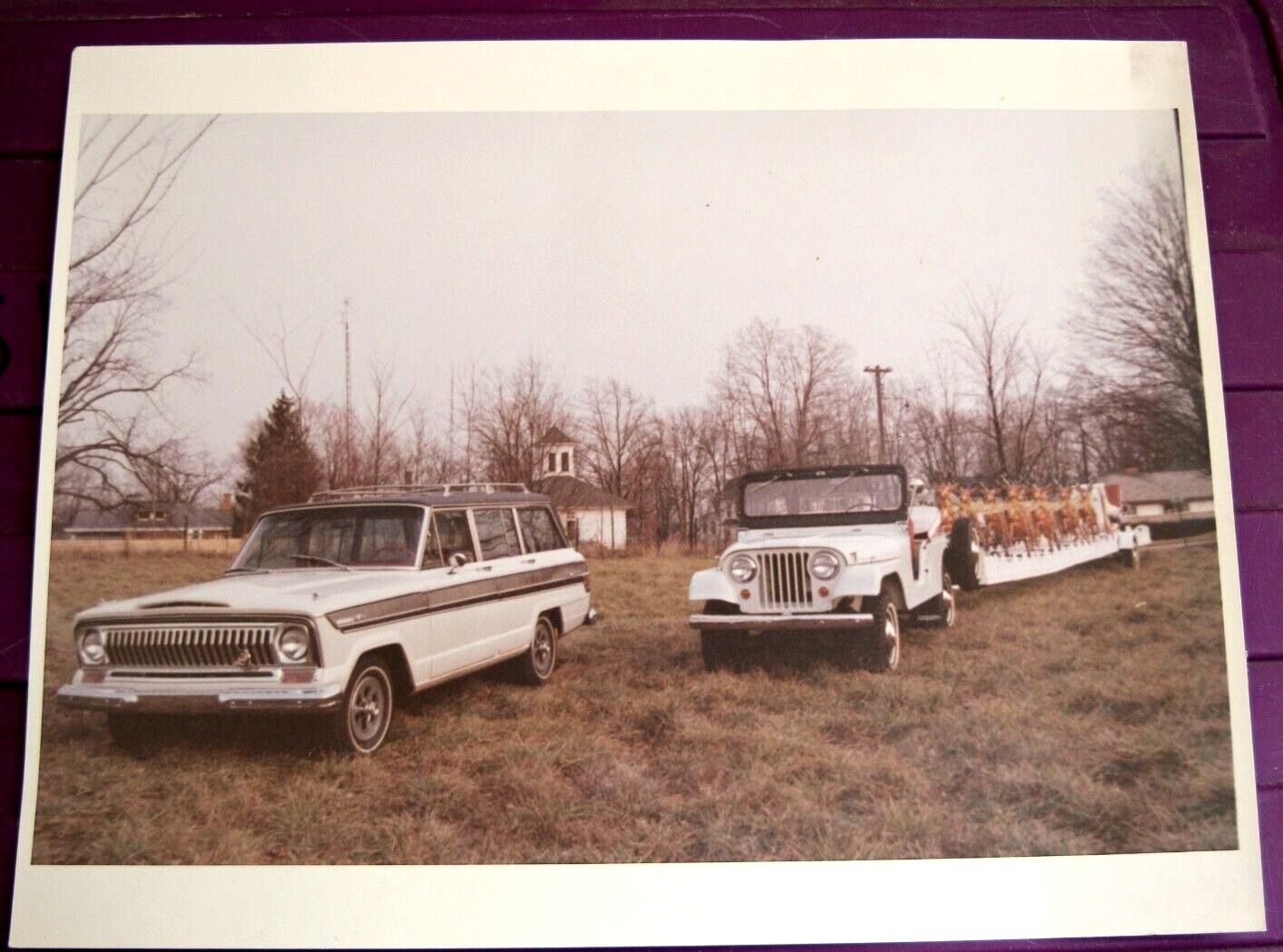 Vintage '67 11X14 Photo Jeep Super Wagoneer & Jeep CJ W/Christmas Parade Float