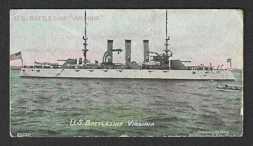 c1910\'s T39 Booker Tobacco Card - Burley Cubs U.S. Battleship Series - Virginia