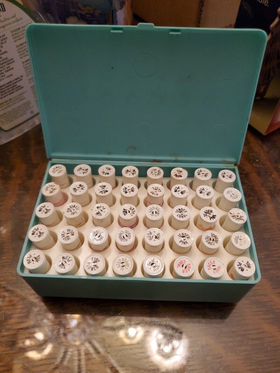 Vintage AVON Turquoise Salesman Sample Case With 40 Lipstick Samples