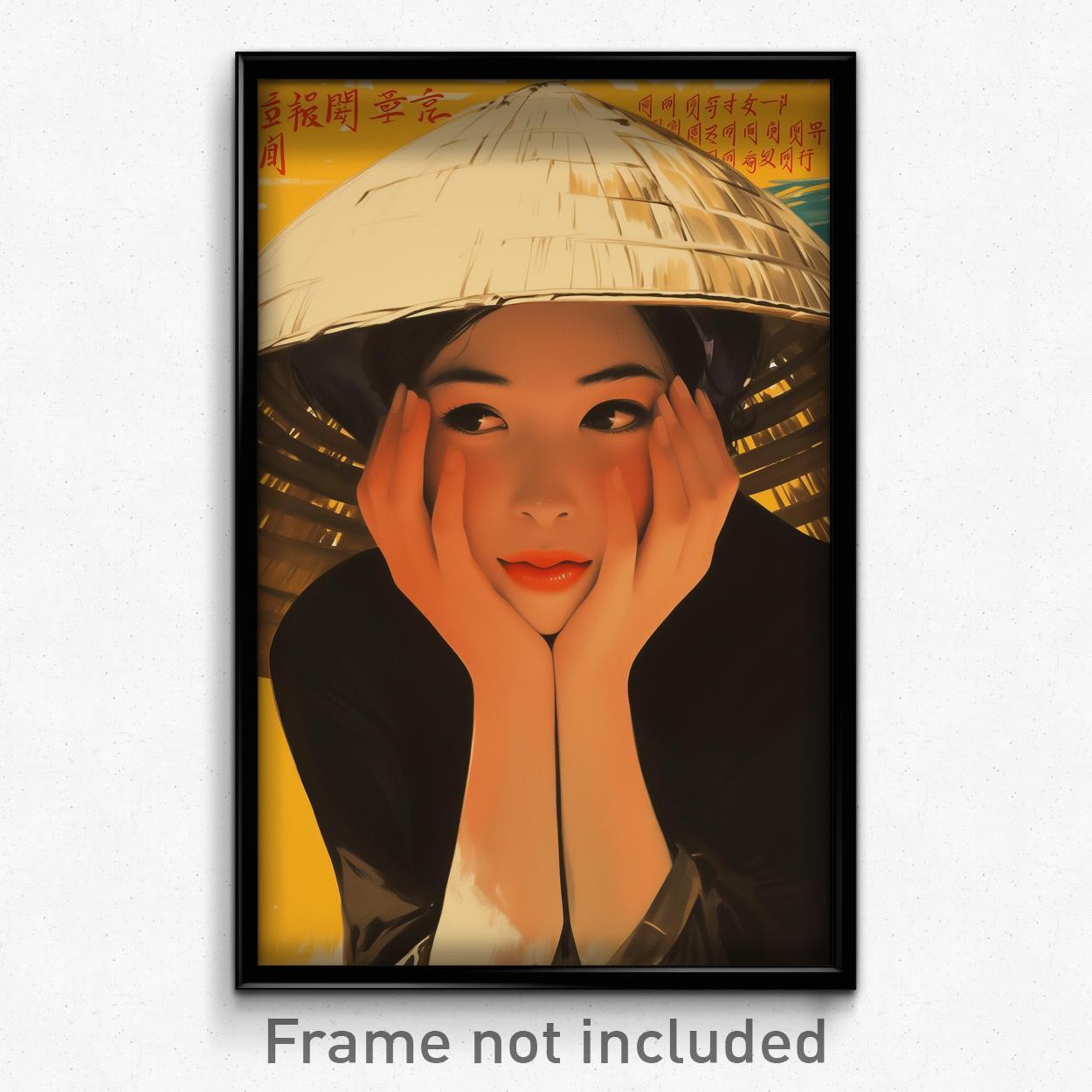 Vietnamese Movie Poster - Woman Feeling Expectancy, Warlike Straw Hat (Print)