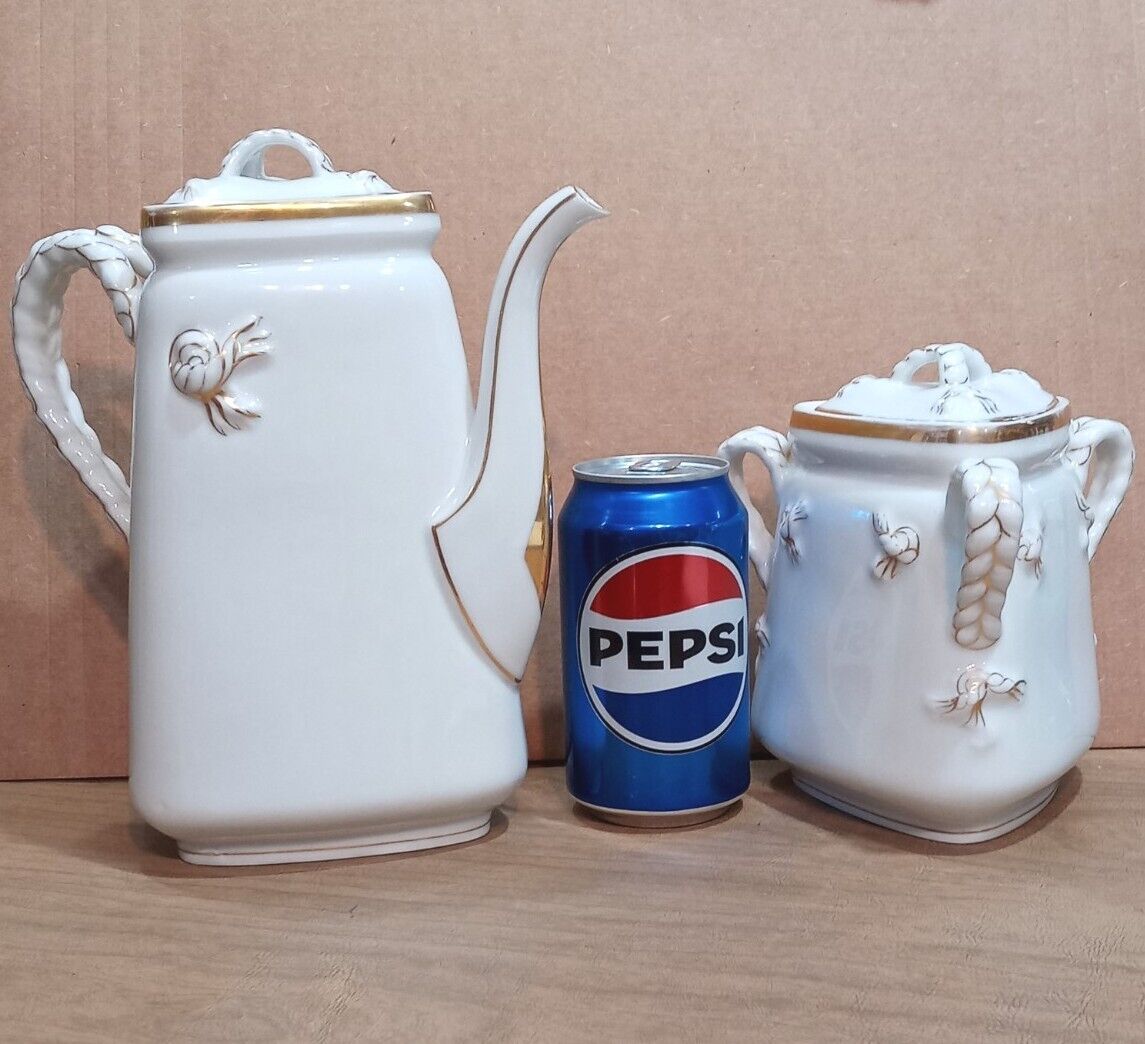NICE Vintage Antique Haviland Limoges Porcelain Triangle Teapot & Sugar Bowl Set