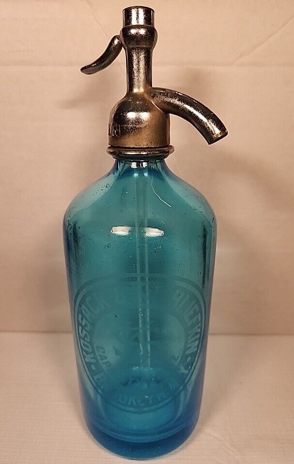 Vintage Glass Seltzer Bottle Blue Kossack And Schliefkin Brooklyn NY