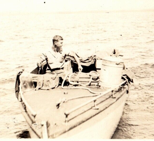 Man On Boat In Water Photograph Vintage Photo Antique