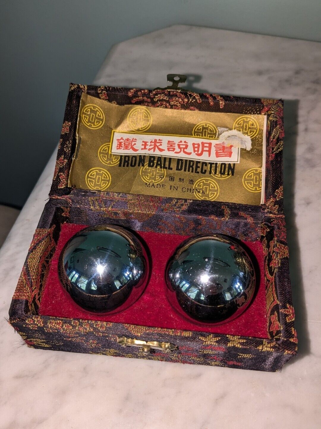 Vintage Chinese Baoding Meditation Chrome Balls Therapy Stress w/Box