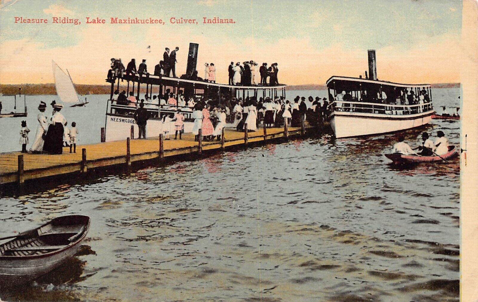 Culver IN Indiana Lake Maxinkuckee Cruise Boat Ride Pier c1910 Vtg Postcard B57