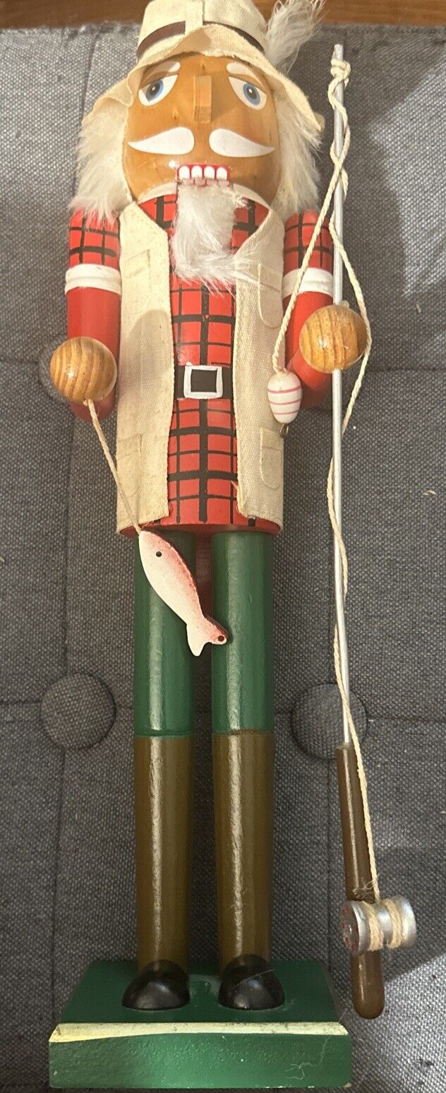 vintage wooden fisherman nutcracker gone fishing 14