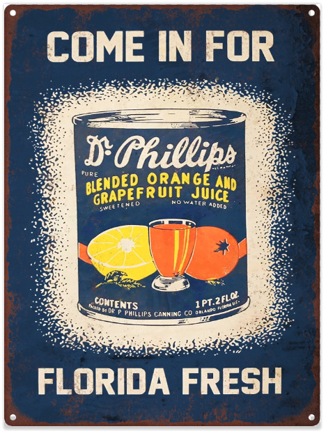 Dr Phillips Orange Juice Florida Mancave Garage Ad Metal Sign Repro 9x12\