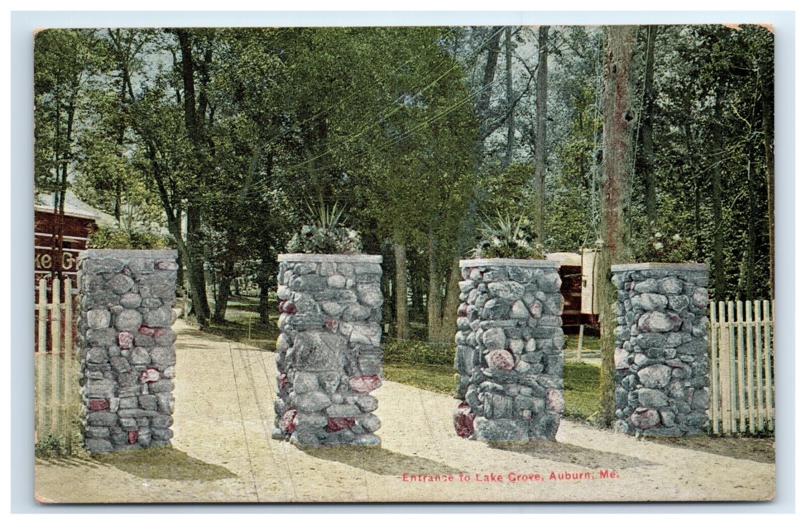 Postcard Entrance to Lake Grove, Auburn ME Maine 1910 G19