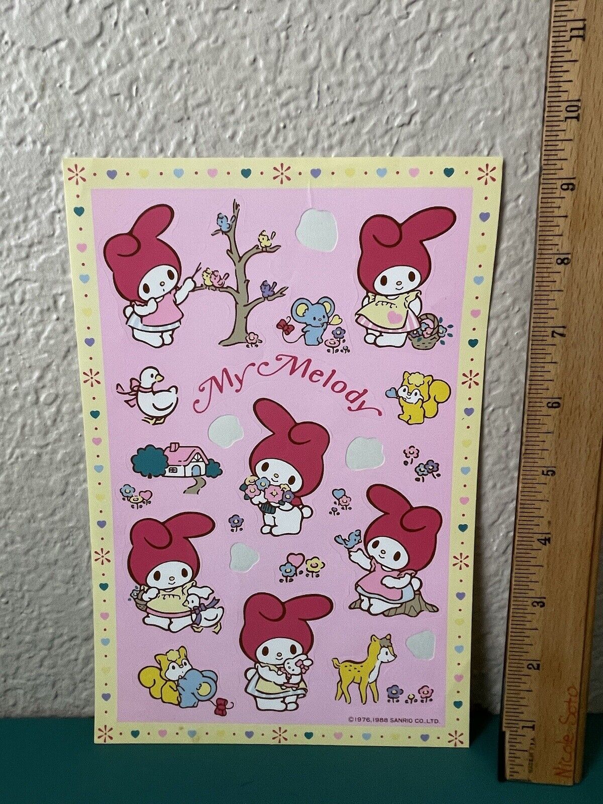 1988 vintage MY MELODY large STICKER SHEET Incomplete RARE Sanrio