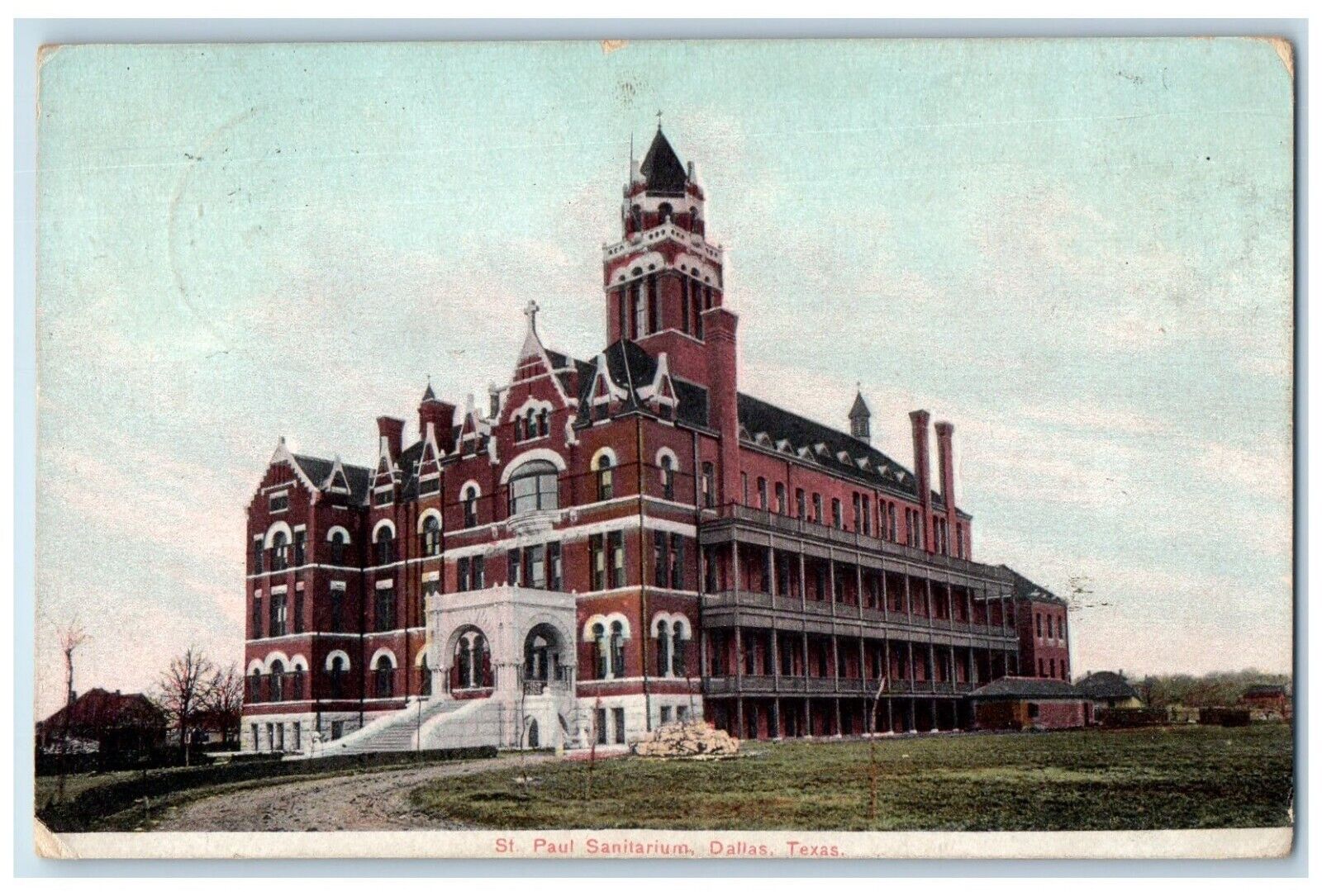 1909 St. Paul Sanitarium Building Dirt Road Dallas Poth Texas TX Posted Postcard