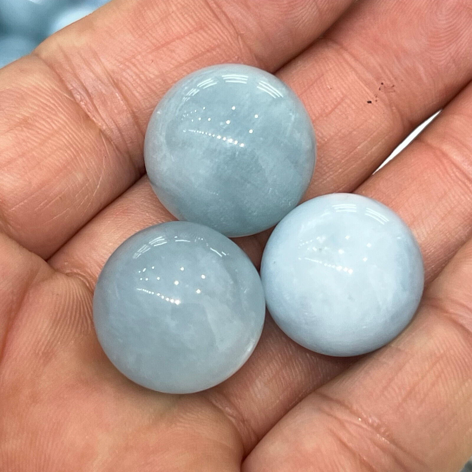 Top！3pcs Natural  Aquamarine Quartz Sphere Crystal Ball Reiki Healing20mm+-