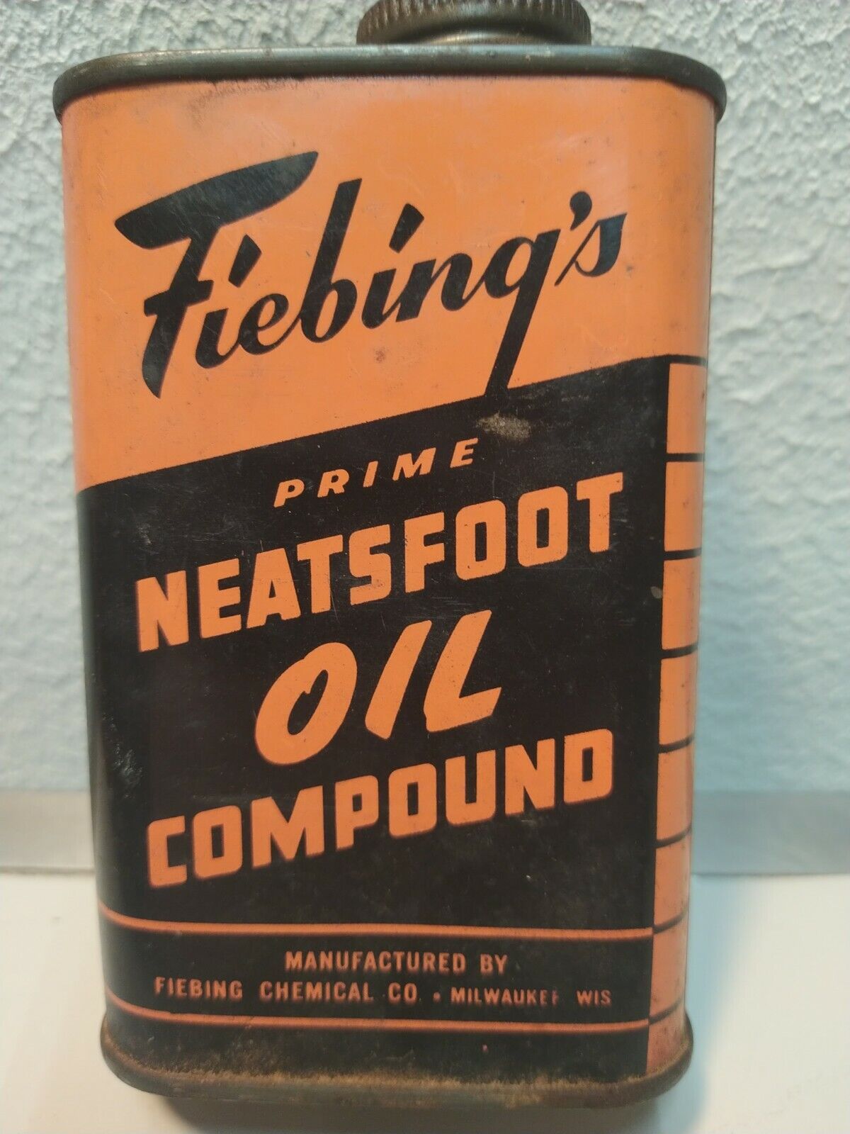 Vintage FIEBING\'S Prime Neatsfoot Oil Compound metal Can Full