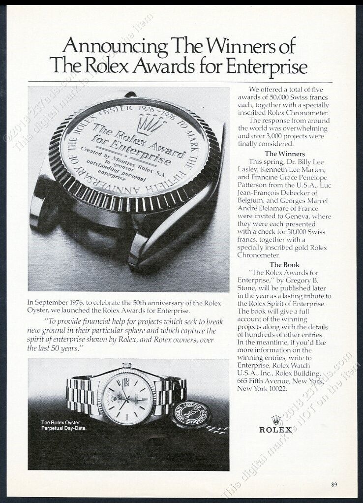 1978 Rolex Day Date Award for Enterprise watch photo vintage print ad