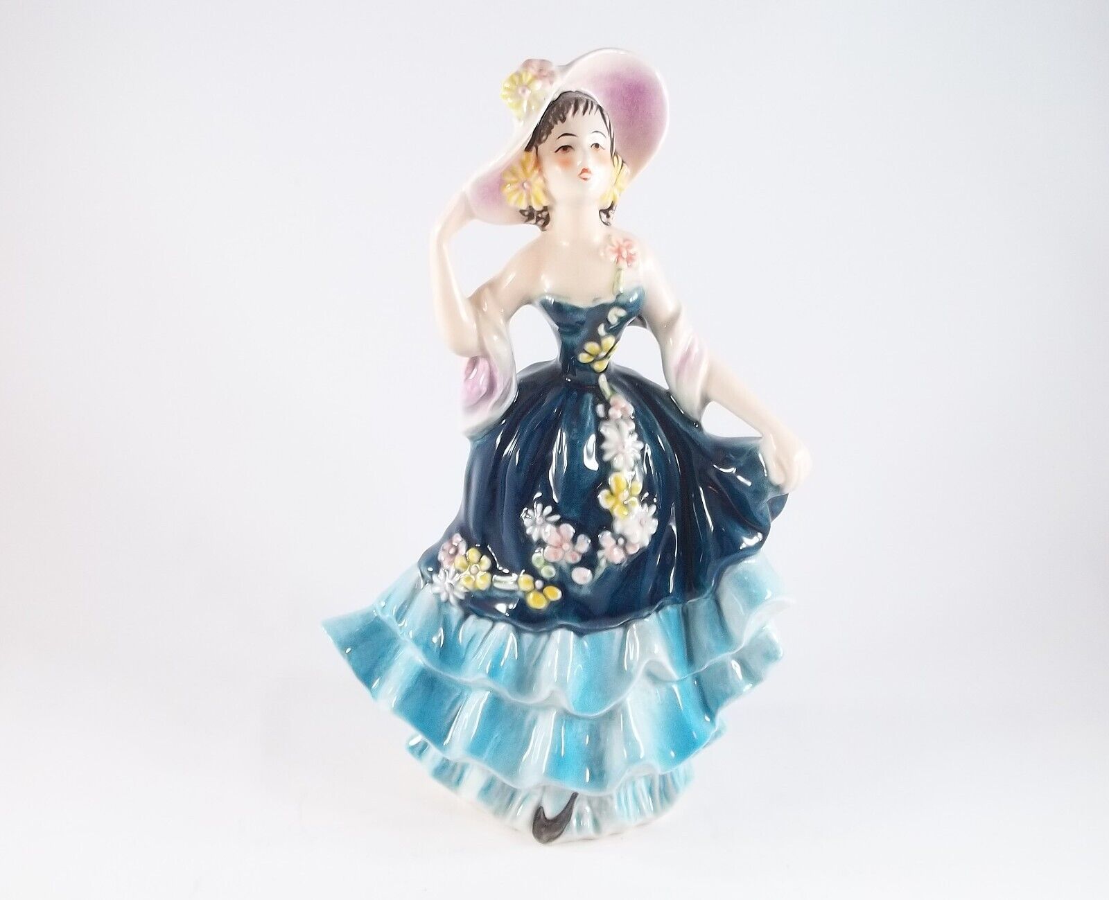 Goebel Beautiful Ladies of Fashion  FF273 Figurine, Lady in Blue Dress & Flowers
