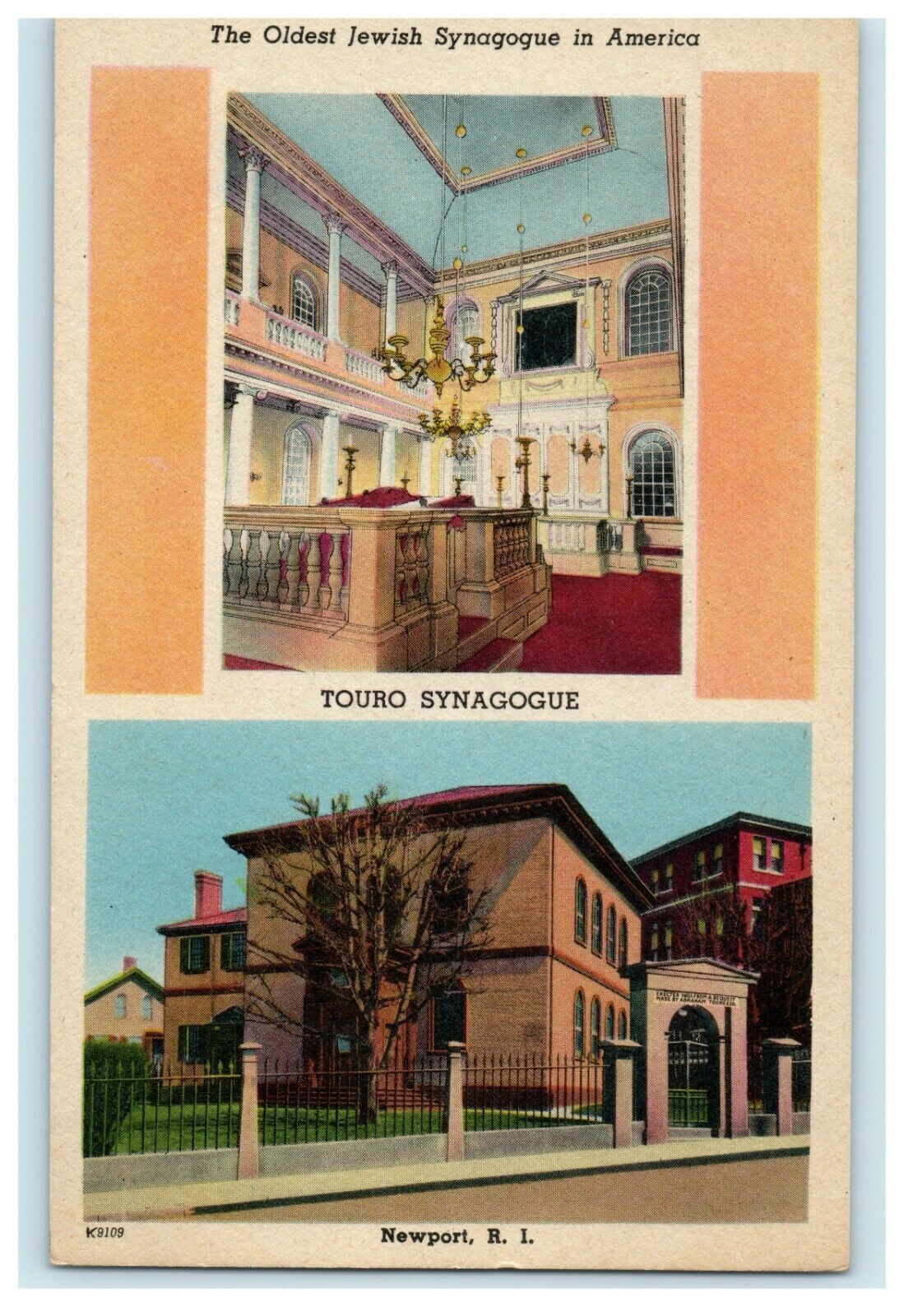 1939 Touro Synagogue, Newport Rhode Island RI Vintage Postcard