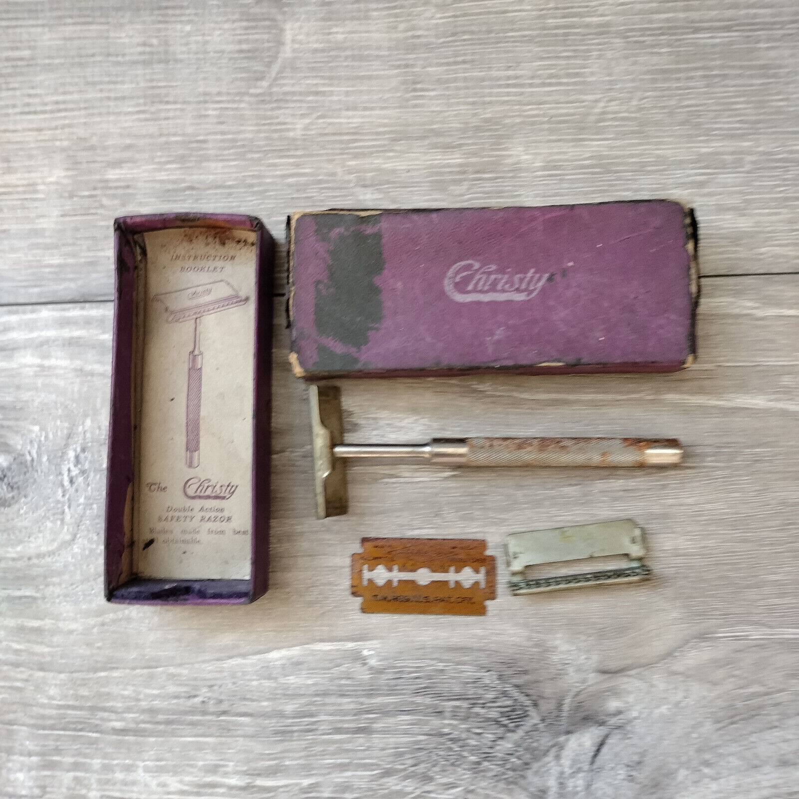 Vintage Christy Safety Razor Original Box With Instruction Manual and Old Blade