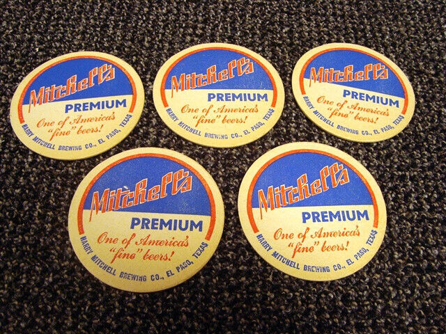 Circa 1940s Harry Mitchell Brewing Company Coasters, Set of 5, El Paso, Texas