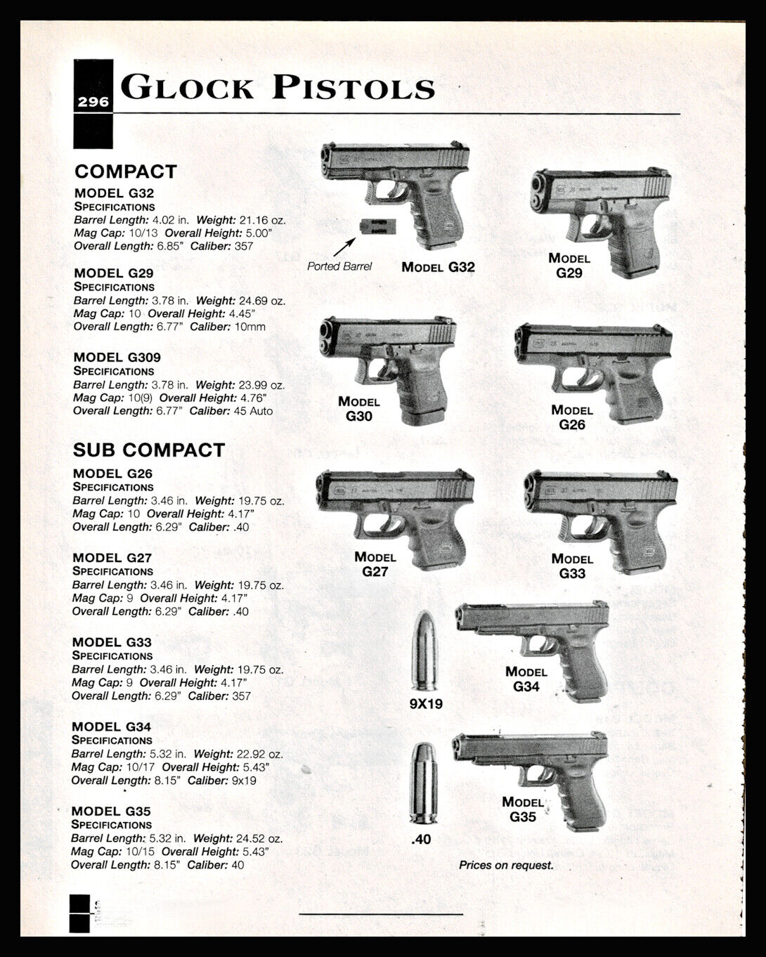 2002 GLOCK G32 G29 G30 G26 G27 /G33 G34 G35 Pistol AD w/specs