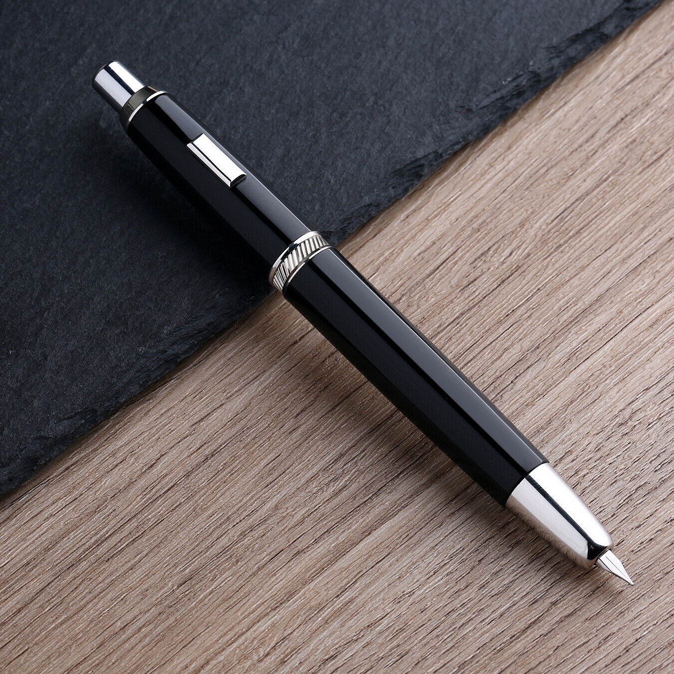 MAJOHN A1 Press Fountain Pen Retractable EF Metal No Clip Version Bright Black