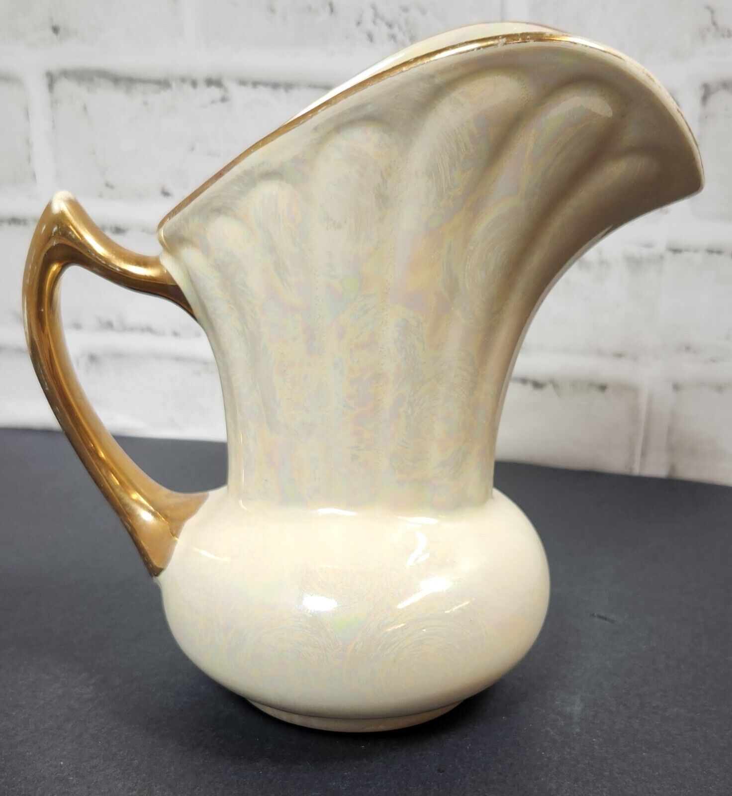 VTG Pearl Lusterware Pitcher Vase  Iridescent 22K Gold Trip #618 1940s