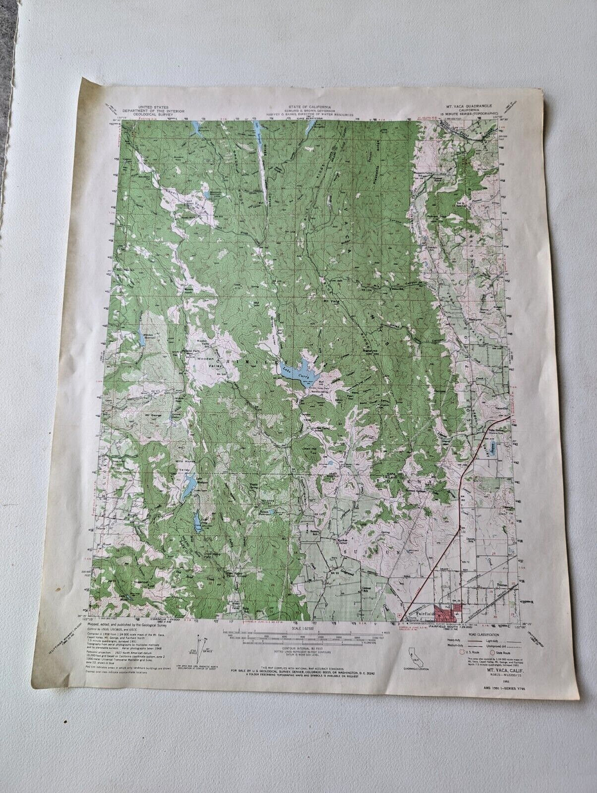 Vintage 1951 USGS Map-Mt Vaca, Ca Quadrangle