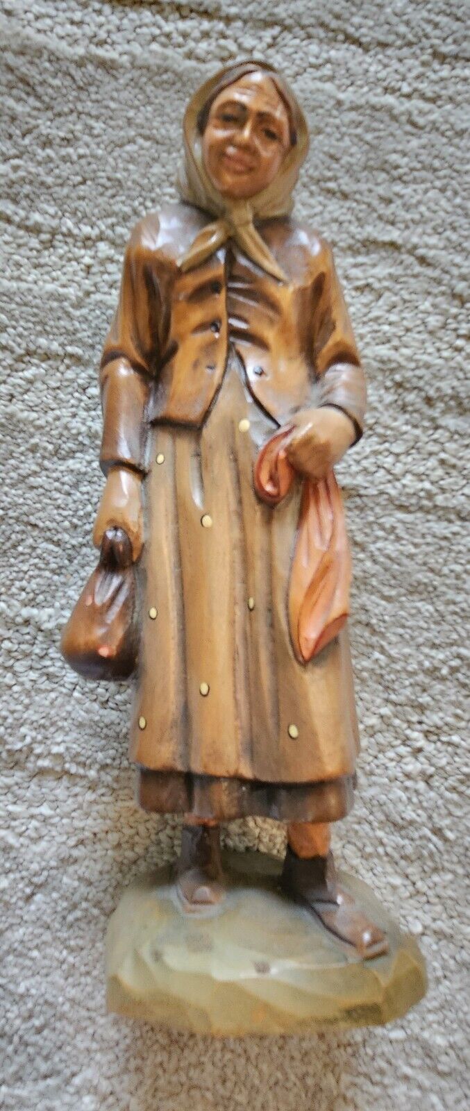 Hand Carved Wood Old Lady Figurine Marked Schmid Linder Lucerne Switzerland ...
