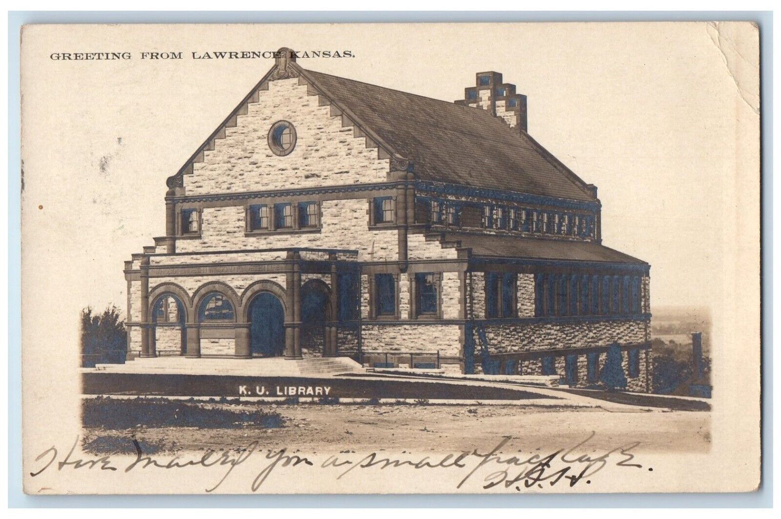 1905 Greetings From Lawrence Kansas University Library RPPC Photo Postcard