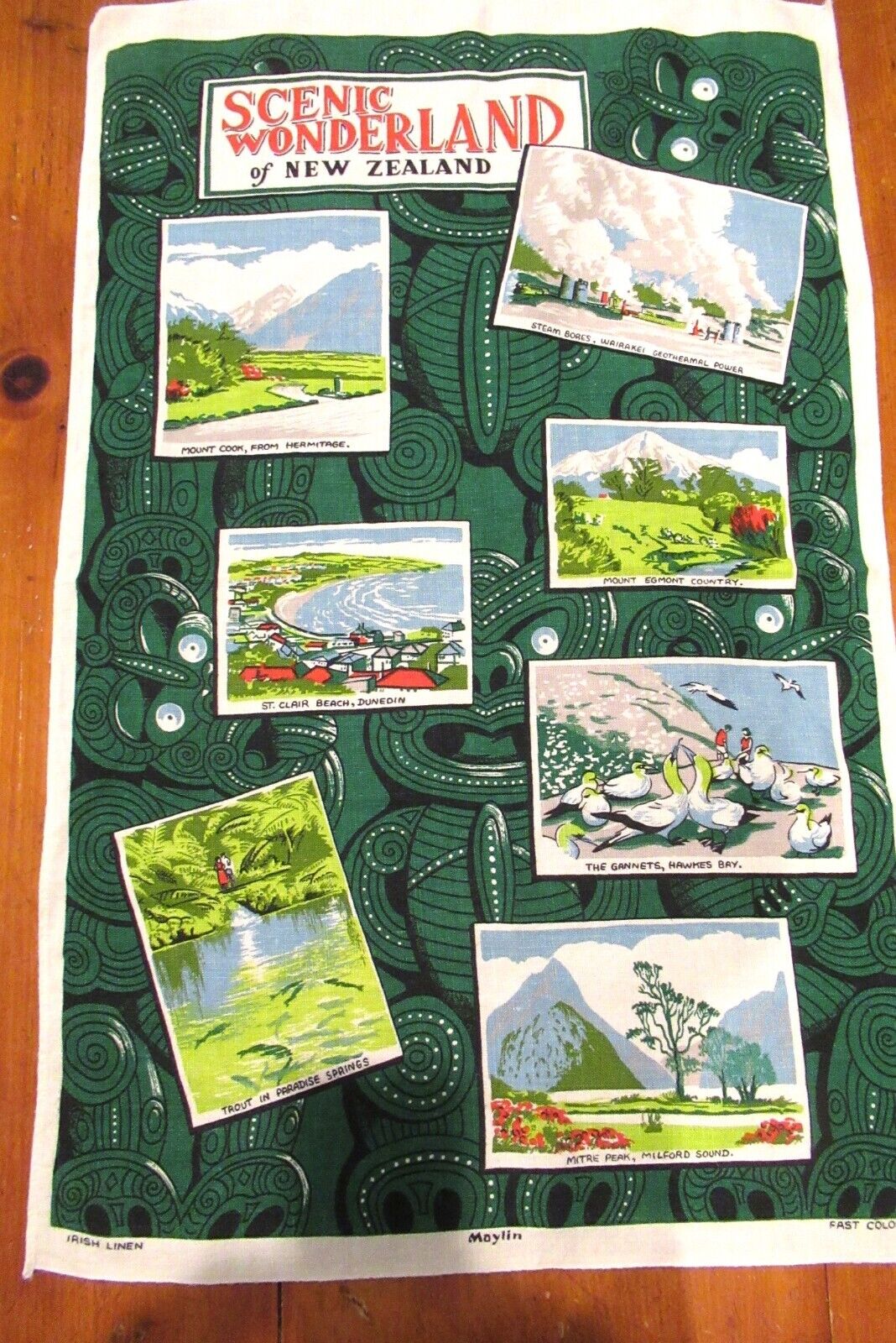 NEW ZEALAND SCENID WONDERLAND souvenir Irish linen hand/tea towel 19x28 NEW